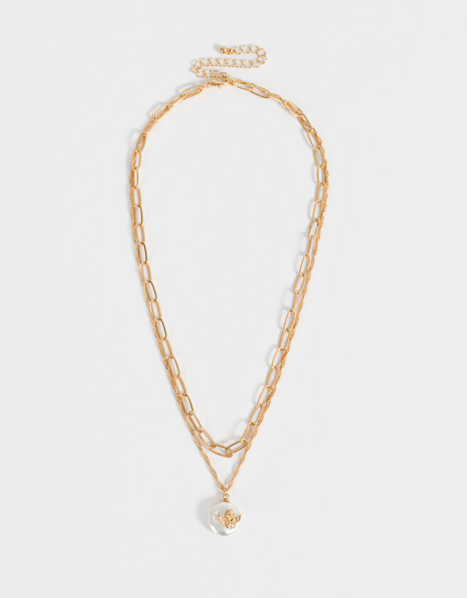 Collares Cortos Con perlas Collar Multi Cadena Con Perla - Dorado