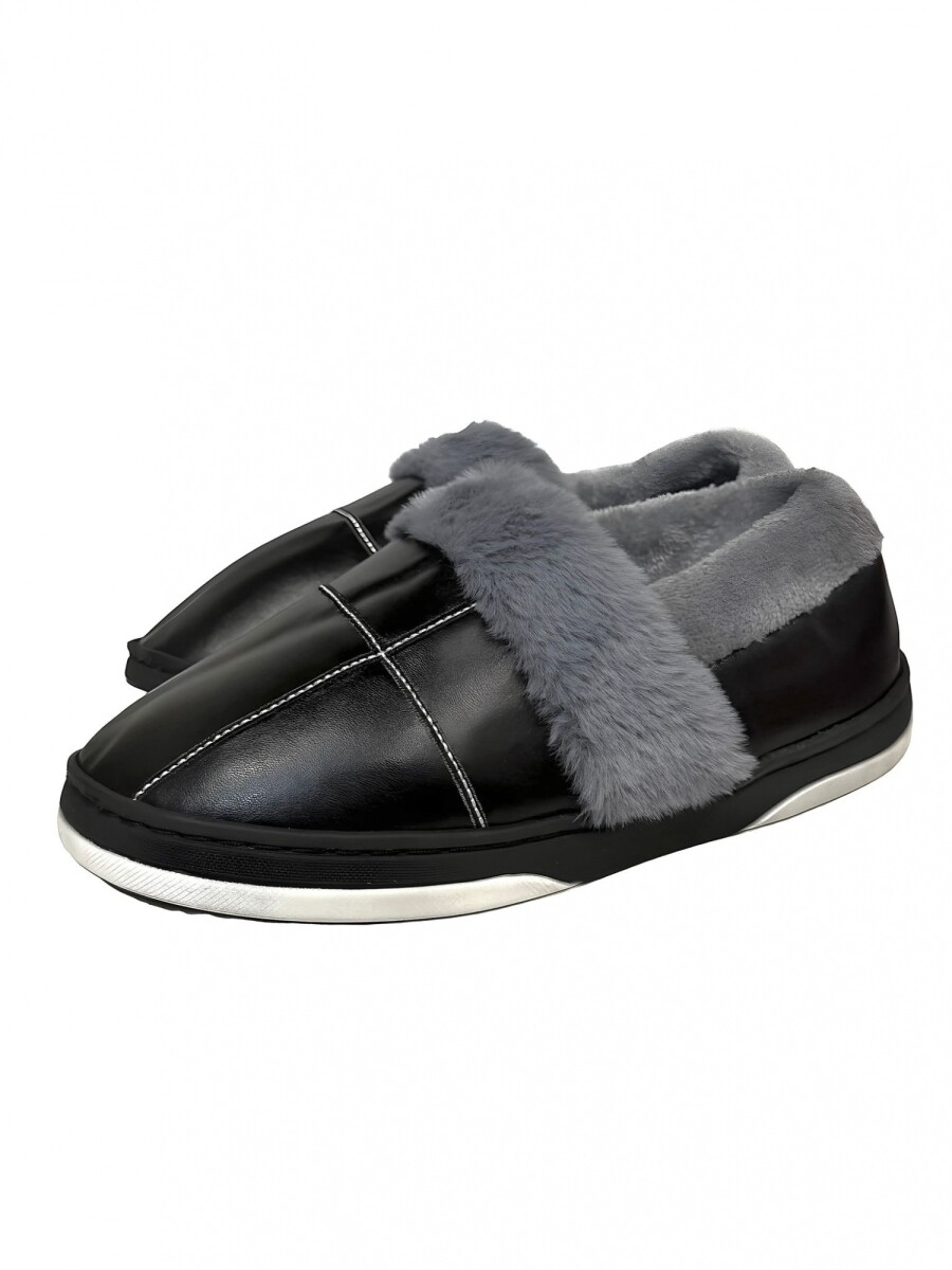 Pantuflas Unisex Cuerina Piel Sintética Antideslizantes - Negro 