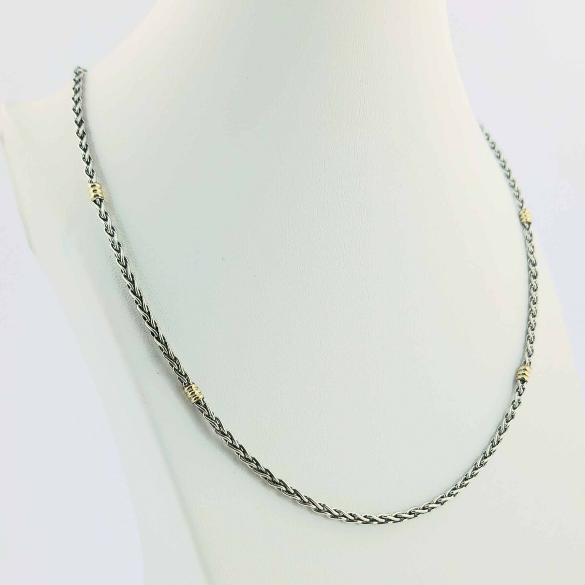 Cadena de plata 925 y double en oro 18 ktes, ESPIGA, 45 cm. 