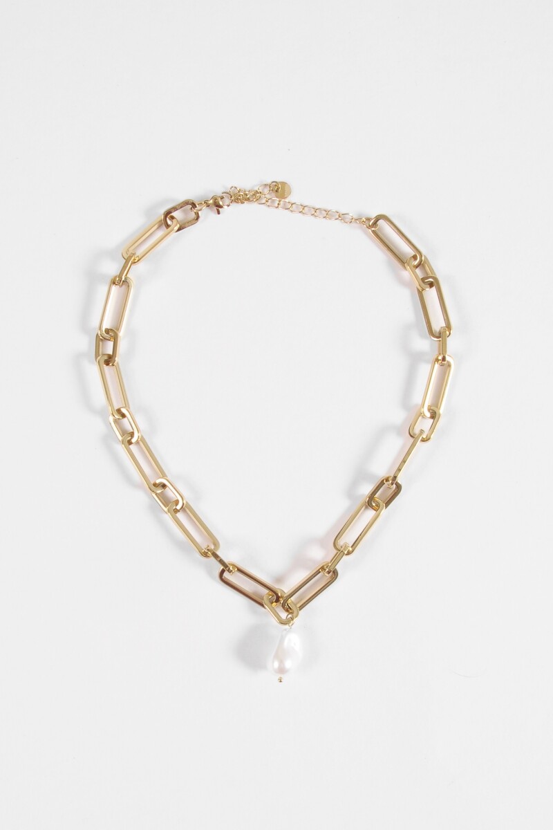 Collar gargantilla acero dije perla dorado