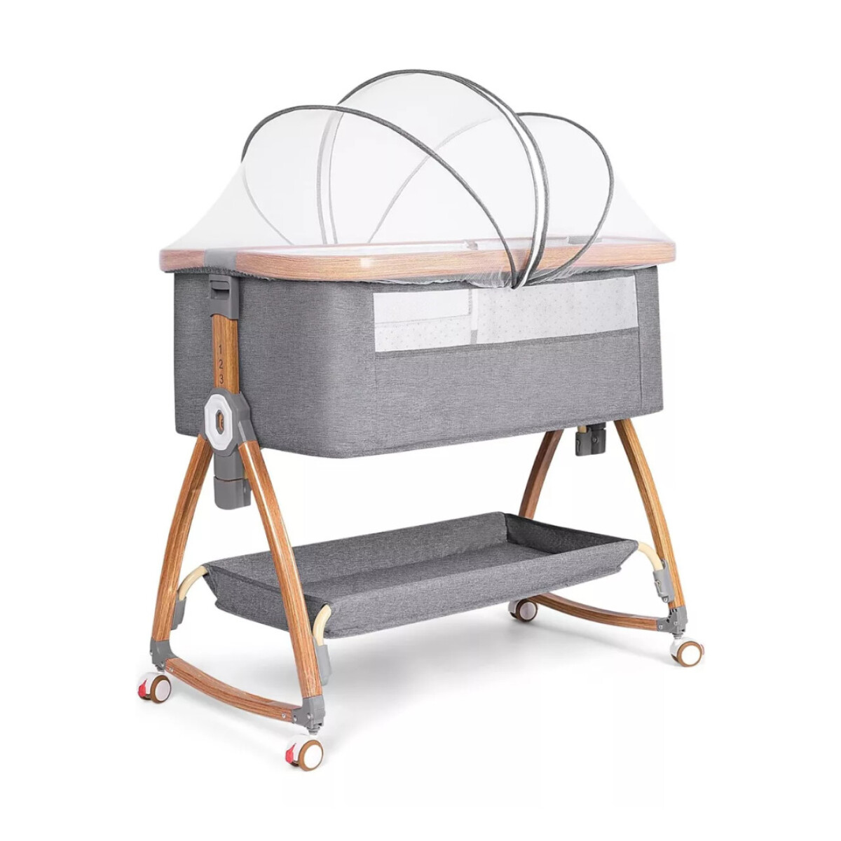 Cuna Colecho Con Mosquitero Plegable Para Bebe Con Ruedas - Gris 