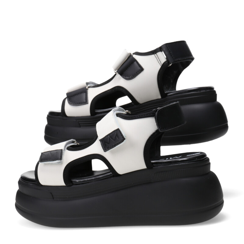 Sandalia de Mujer Miss Carol SAIGNON con velcros y plataforma Blanco Hueso - Negro