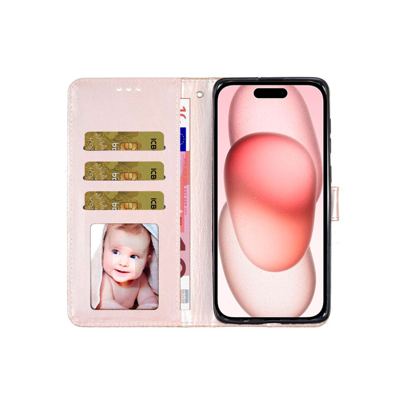 Flip cover para iPhone 16 Plus brillos color dorado Flip Cover Para Iphone 16 Plus Brillos Color Dorado