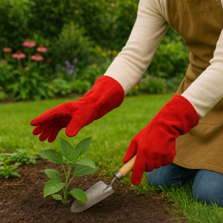 GUANTES DE JARDINERIA LARGO DE CUERO Rojo