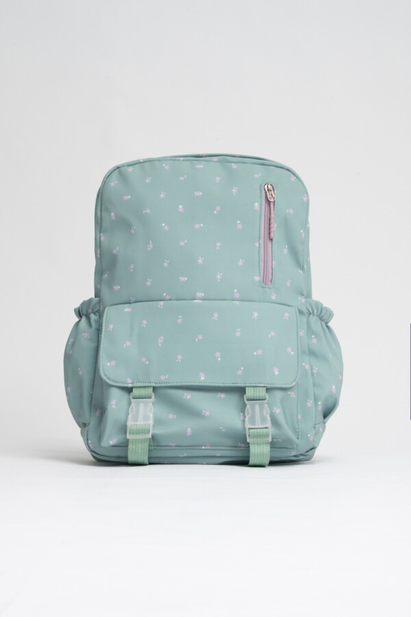 Mochila Estampado Flores Verde