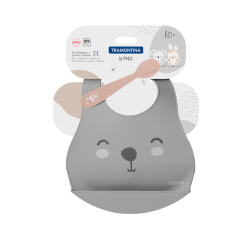 Kit infantil babero + cuchara rosada "LE PETIT" TR5186