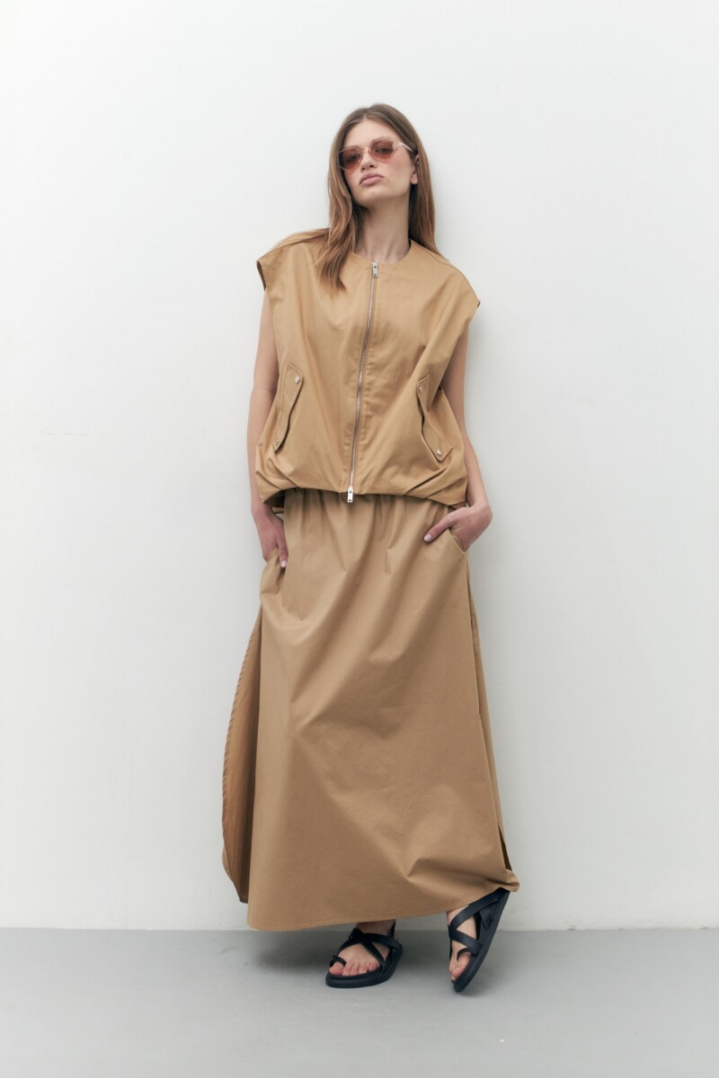 Maxi falda poplin tostado