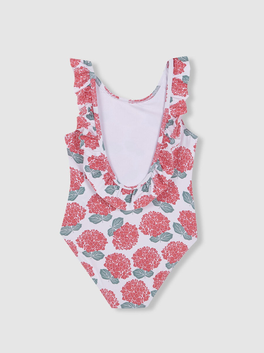 Bañador Estampado Hortensias Blanco