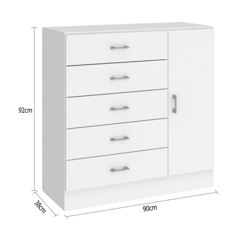 Comoda Cajonera para Dormitorio de 5 Cajones 1 Puerta y 1 Estante interno - FE - Blanco Comoda Cajonera para Dormitorio de 5 Cajones 1 Puerta y 1 Estante interno - FE - Blanco