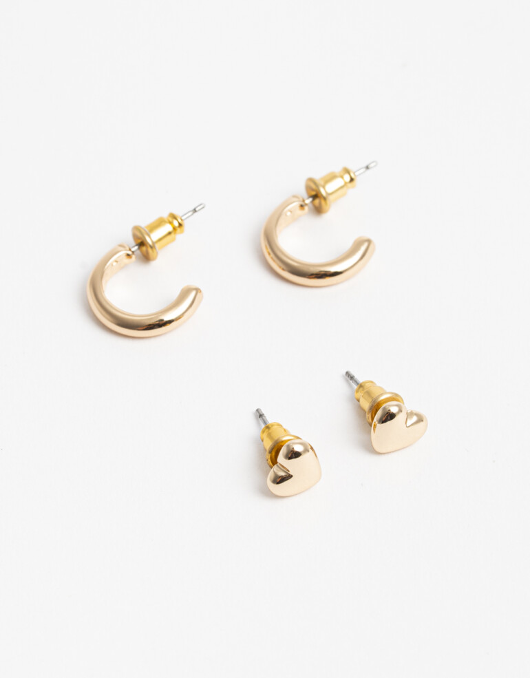 Aros Sets Con Dijes Aros Set Corazón - Dorado