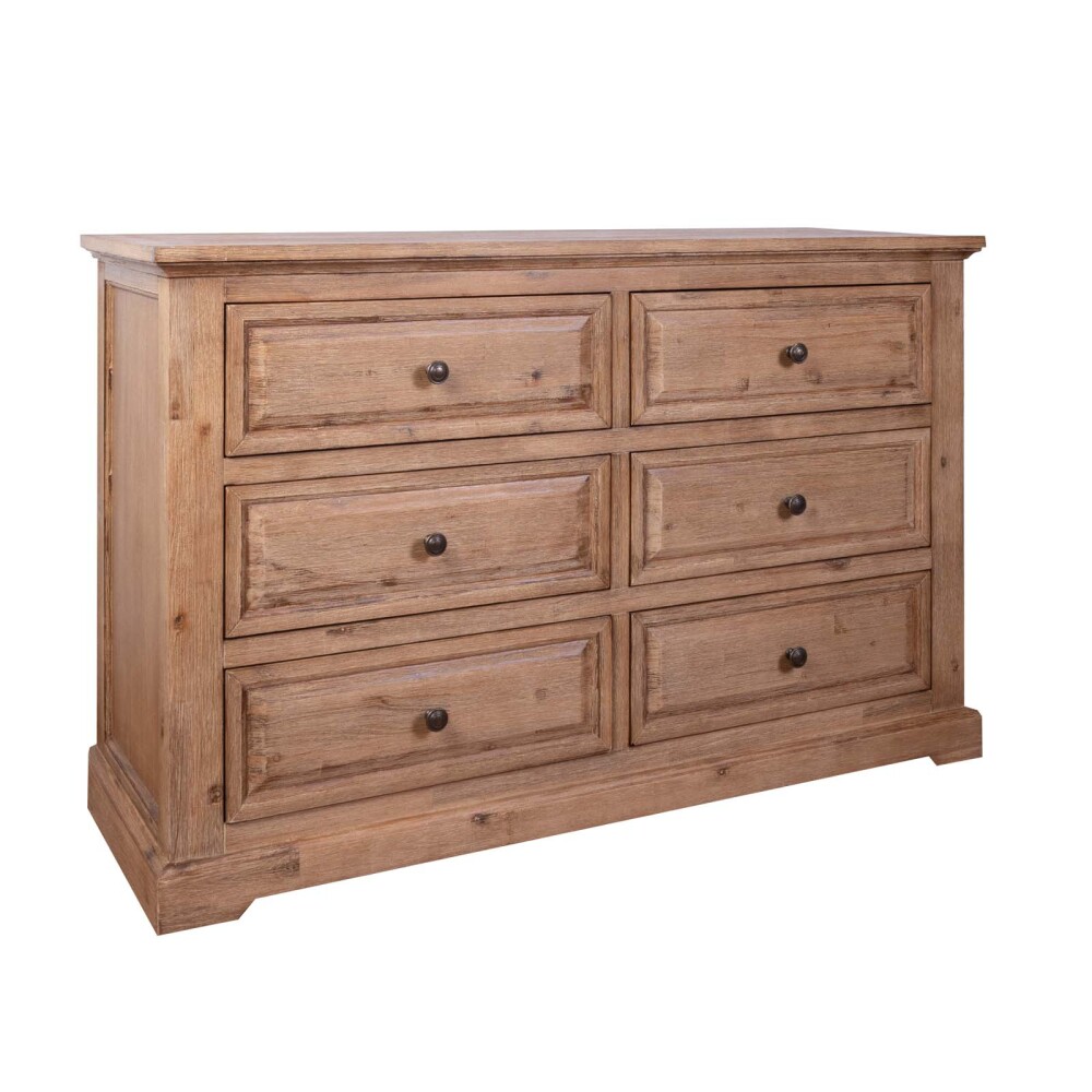 CÓMODA 6 CAJONES MADERA-ACACIA NATURAL-BEIGE WESPORT