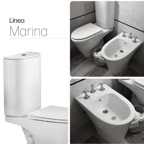 JUEGO INODORO LARGO MOCHILA TAPA Y BIDET MARINA BLANCO BLANCO