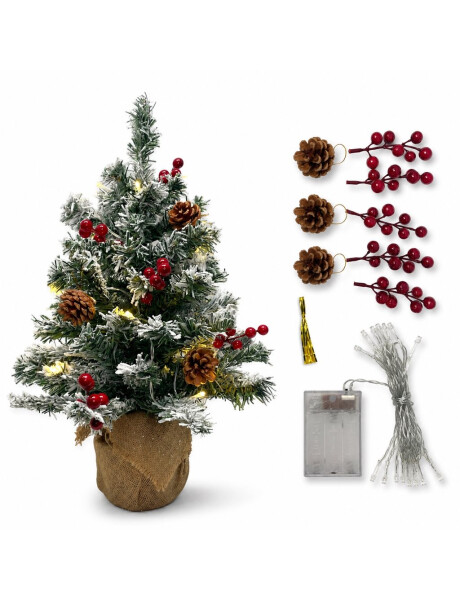 ARBOL DECORADO NEVADO C/ LUCES BASE ARPILLERA 50CM. ARBOL DECORADO NEVADO C/ LUCES BASE ARPILLERA 50CM.