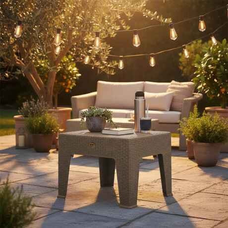 Mesa Ratona Auxiliar Jardín Patio Rattan Exterior UV Capuccino