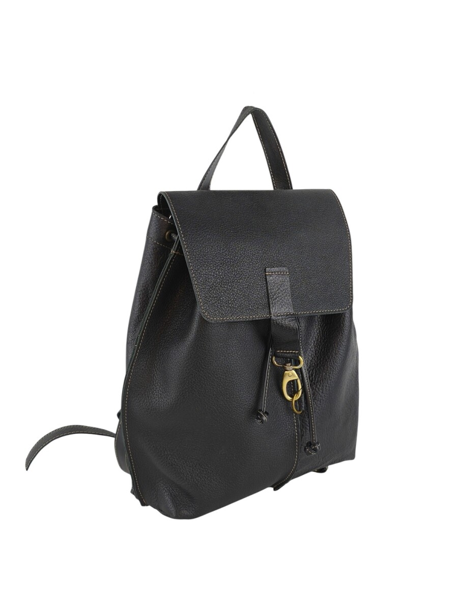 Mochila de cuero con solapa - Negro 