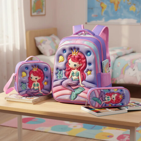 Set Escolar Mochila 3 Pzas + Soporte Regulable Alum Fucsia Lila