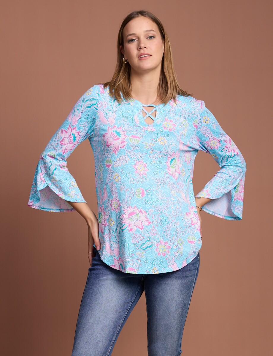 Blusa Print - Celeste/multi 