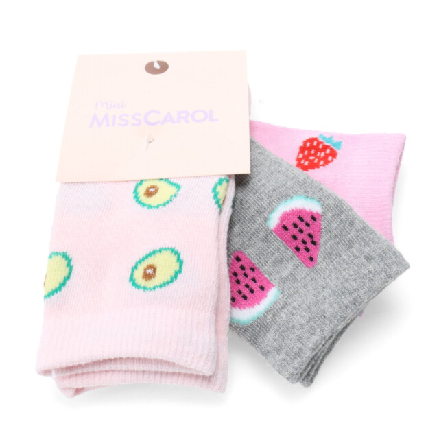 Medias de Niña MINI Miss Carol Media Fruits pack X3 Rosado Claro / Gris / Rosado