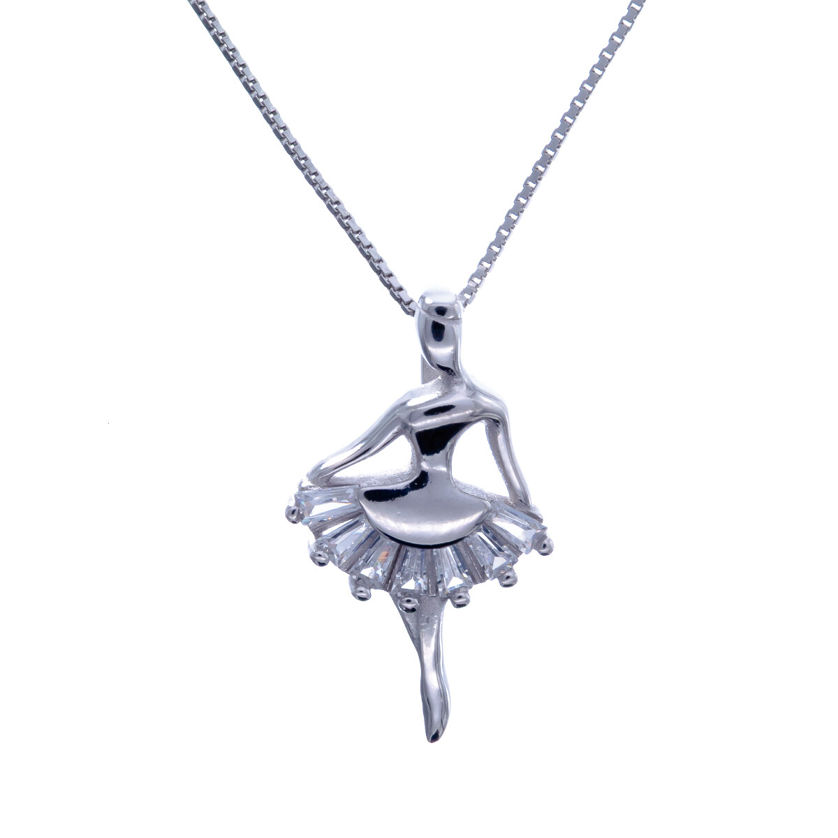 Cadena y Dije de Plata 925 rodinada y circonia, BAILARINA 