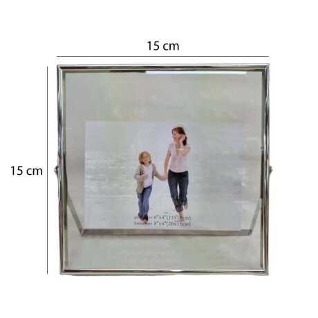 Porta Retrato de Pie p/ Fotos Cuadrado 15x15Cm Vidrio Metal Plateado