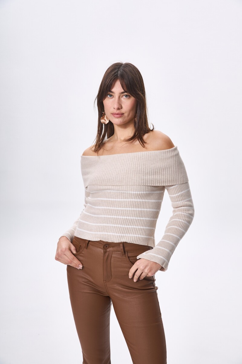 Sweater Oasis Beige con blanco