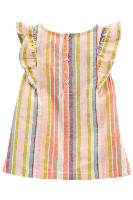Blusa de lino, con volados, diseño a rayas Sin color