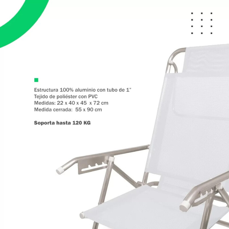 Reposera Baño de Sol Aluminio Zaka 5 Posiciones Blanco