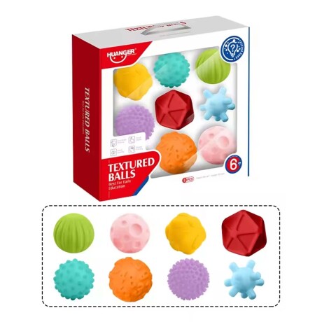 Set 8 Mini Pelotas Silicona Texturizada Blanda Bebé Huanger Multicolor