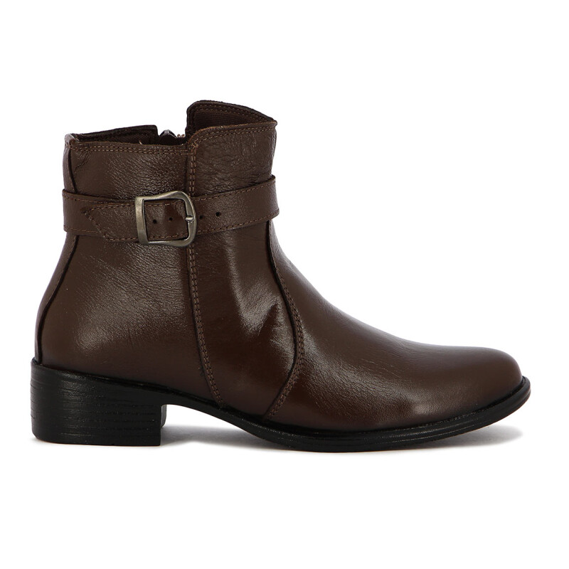 Country Bota Mujer De Cuero Tira Con Hebilla Taco Bajo Marron