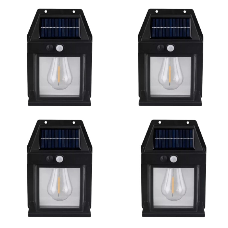 Farol Solar 4 Unidades/ Sensor Movimiento Luz Cálida Exterior Farol Solar 4 Unidades/ Sensor Movimiento Luz Cálida Exterior