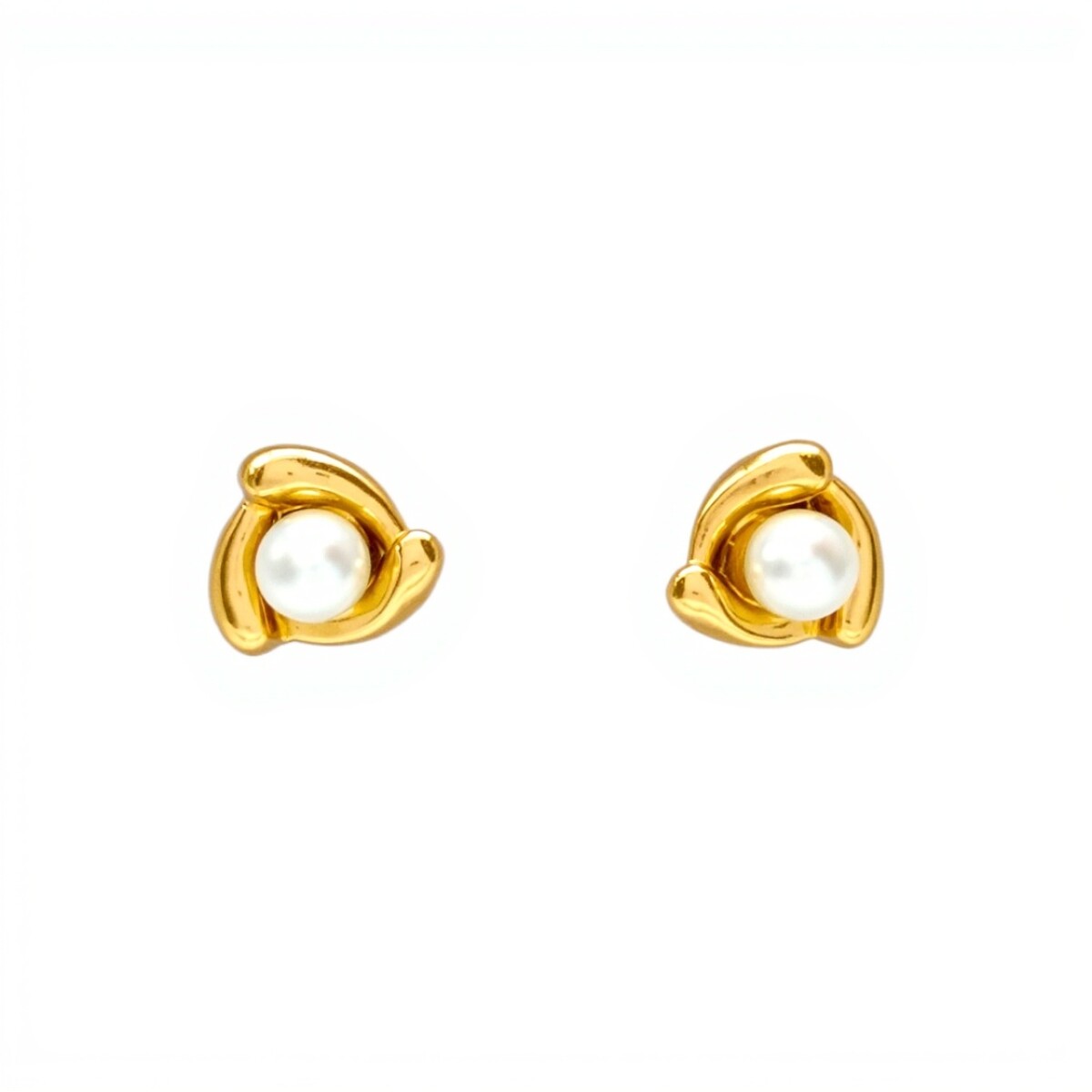 Caravanas Perlas base tres líneas- Oro bajo - Perla de cultivo CA8235 - conperla 