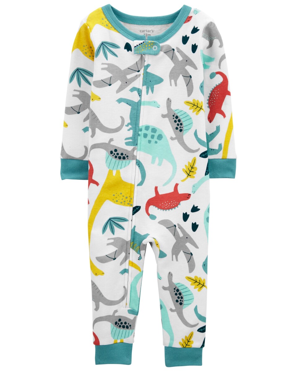 Pijama Sin Pies de Algodón con Estampado de Dinosaurios 