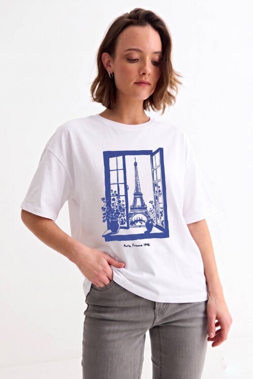 Remera m/c estampada colección Paris BLANCO
