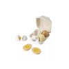 Huevera de juguete con maple y 4 huevos de madera Huevera de juguete con maple y 4 huevos de madera