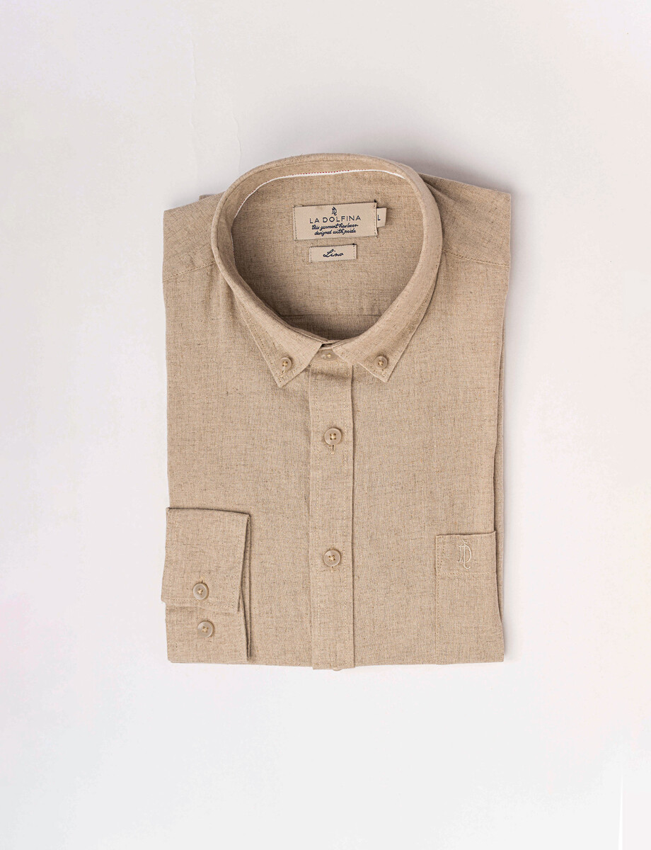 Camisa m/l lino lisa crudo