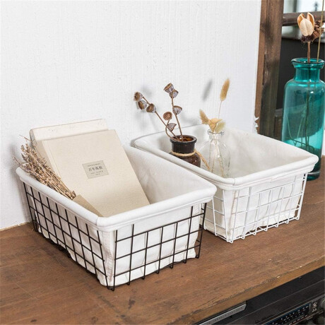 Canasto Cesto Organizador Metal y Tela Cocina Baño Oficina Blanco