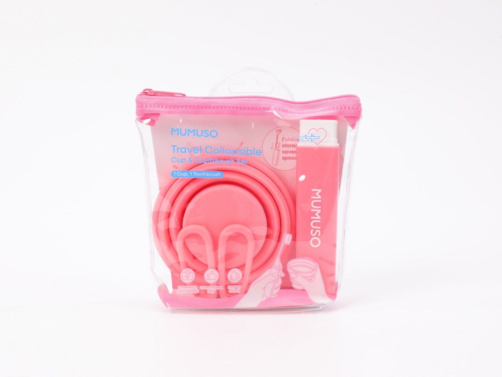 SET DE CEPILLOS DE VIAJE PLEGABLES PORTÁTILES (ROSA) 