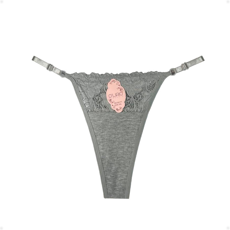 Tanga Colaless Ajustable De Encaje Gris