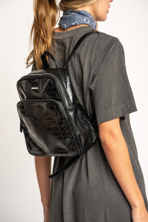 Mochila Midi Croco Negro