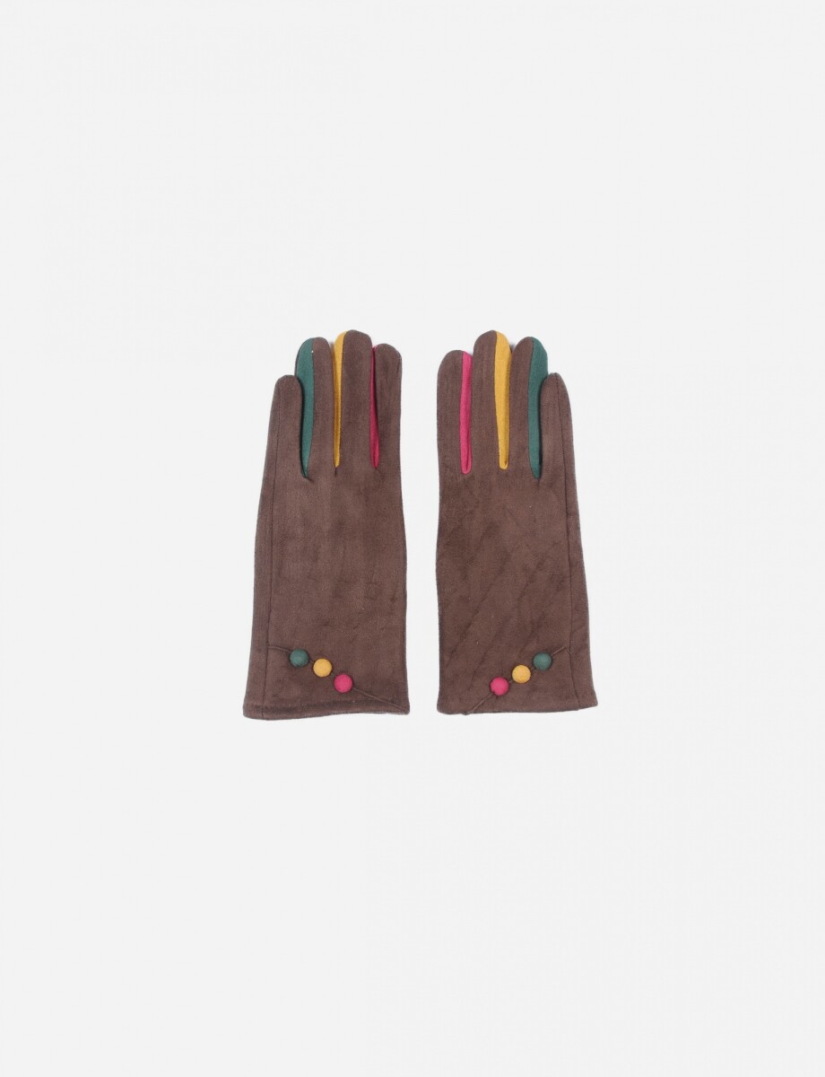 Guantes simil suede con botones - marrón 