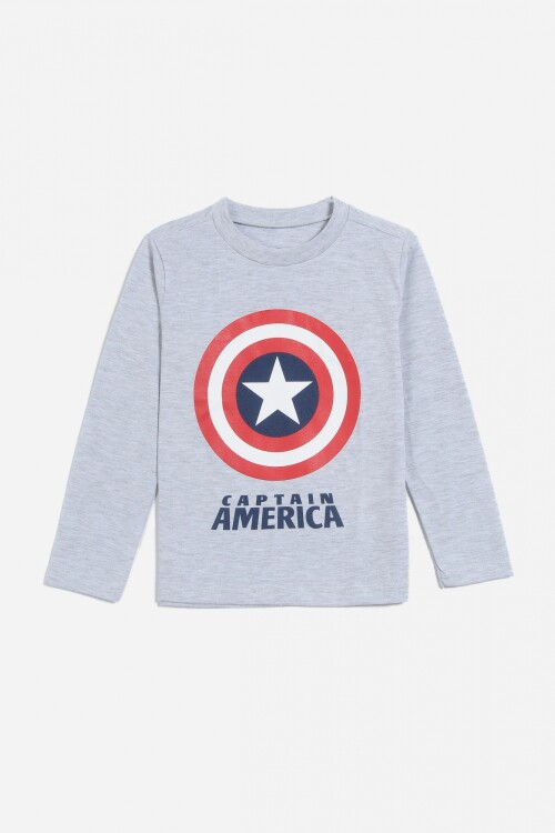 Remera m/l niño Capitan America GRIS MELANGE