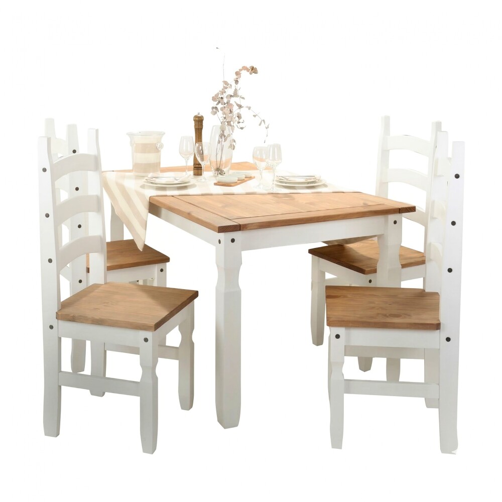 Juego De Comedor 4 Sillas Madera Maciza Blanco - Corona Juego De Comedor 4 Sillas Madera Maciza Blanco - Corona