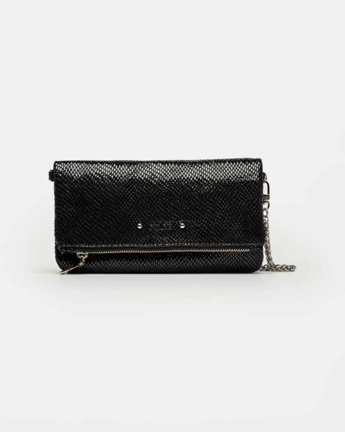 Mini Bag Honey En Cuero Snake Print Metalizado Negro