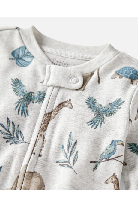Pijama una pieza de algodón orgánico con pie, diseño safari Sin color