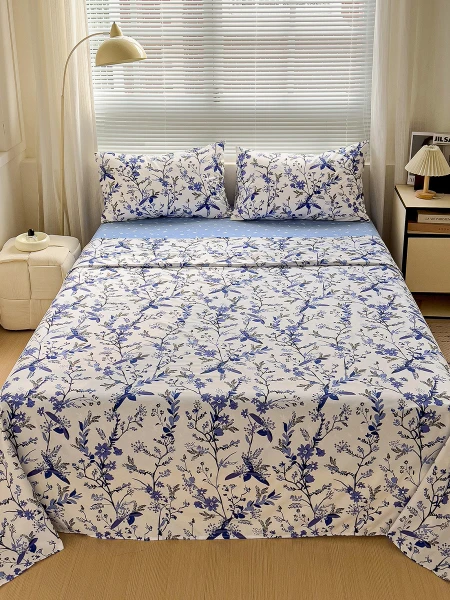JUEGO DE SÁBANAS SOMMIER FLORAL AZUL
