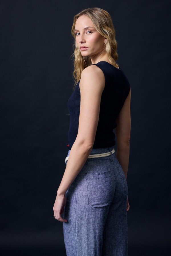 Pantalon Lino Cinto AZUL