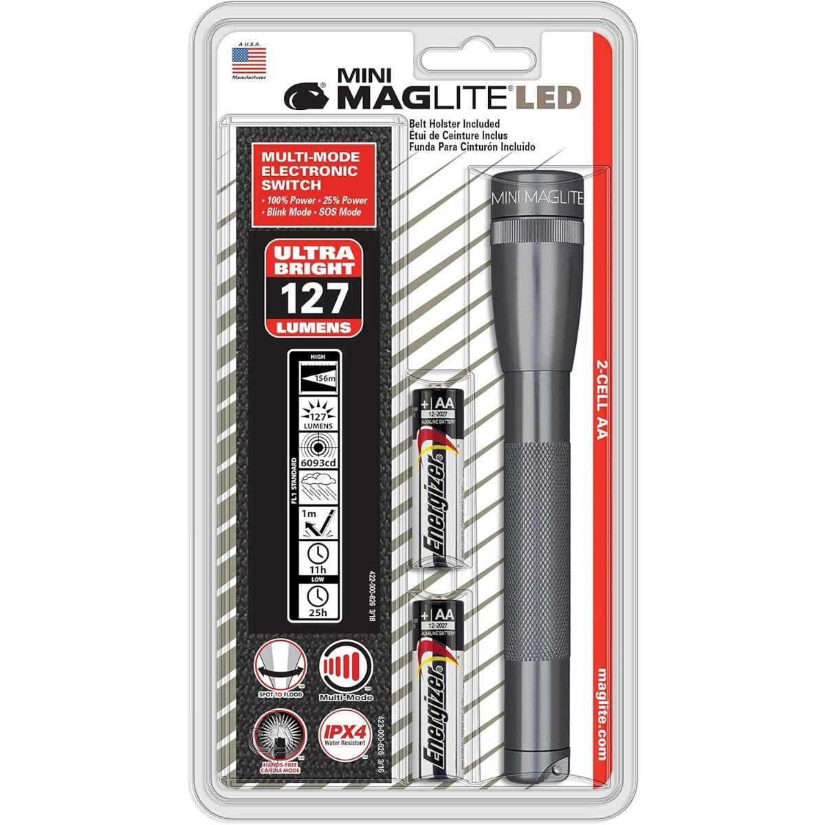 Linterna Mini 127lm con funda y pilas - MagLite - Gris 
