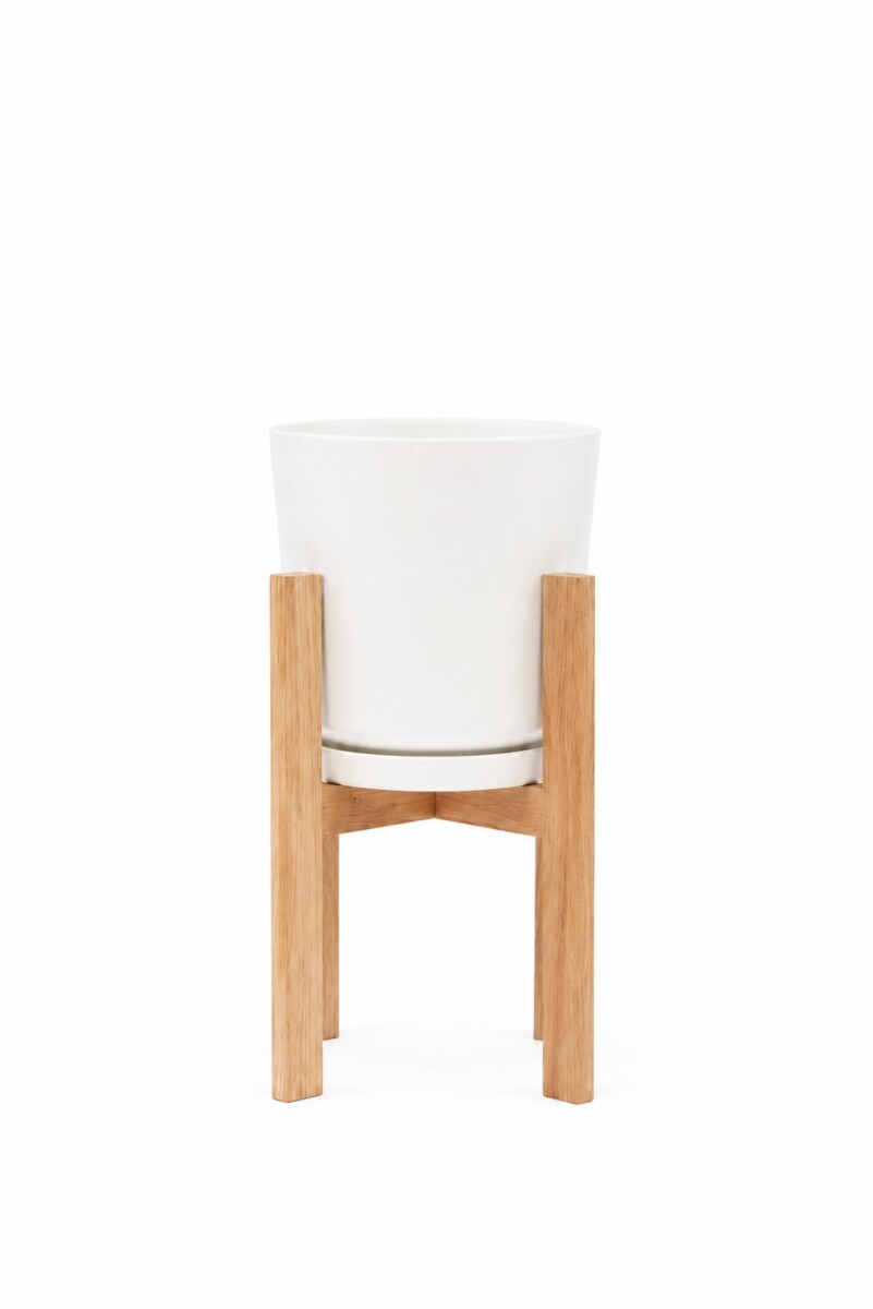 MACETA CERAMICA GRANDE CON SOPORTE BAJA - BLANCA 