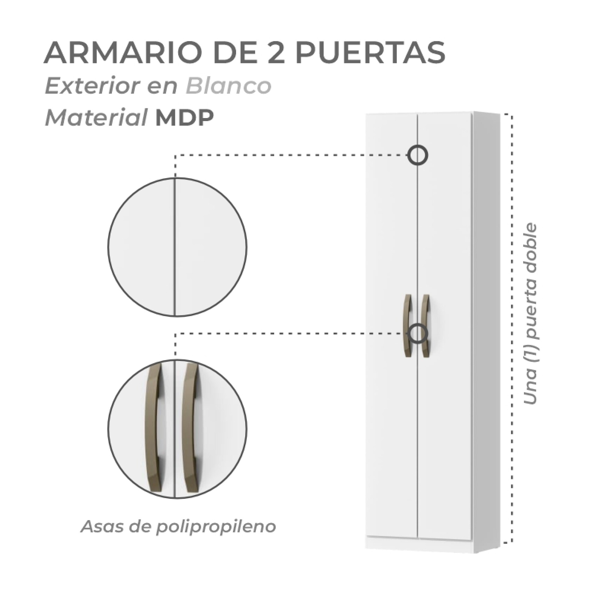 Armario Ropero Multiuso 2 Puertas 170 x 46,2 x 28,5 cm - MDP - Blanco