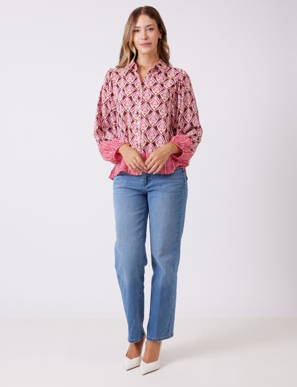 Camisa Dolman Printe MULTI/ROSA